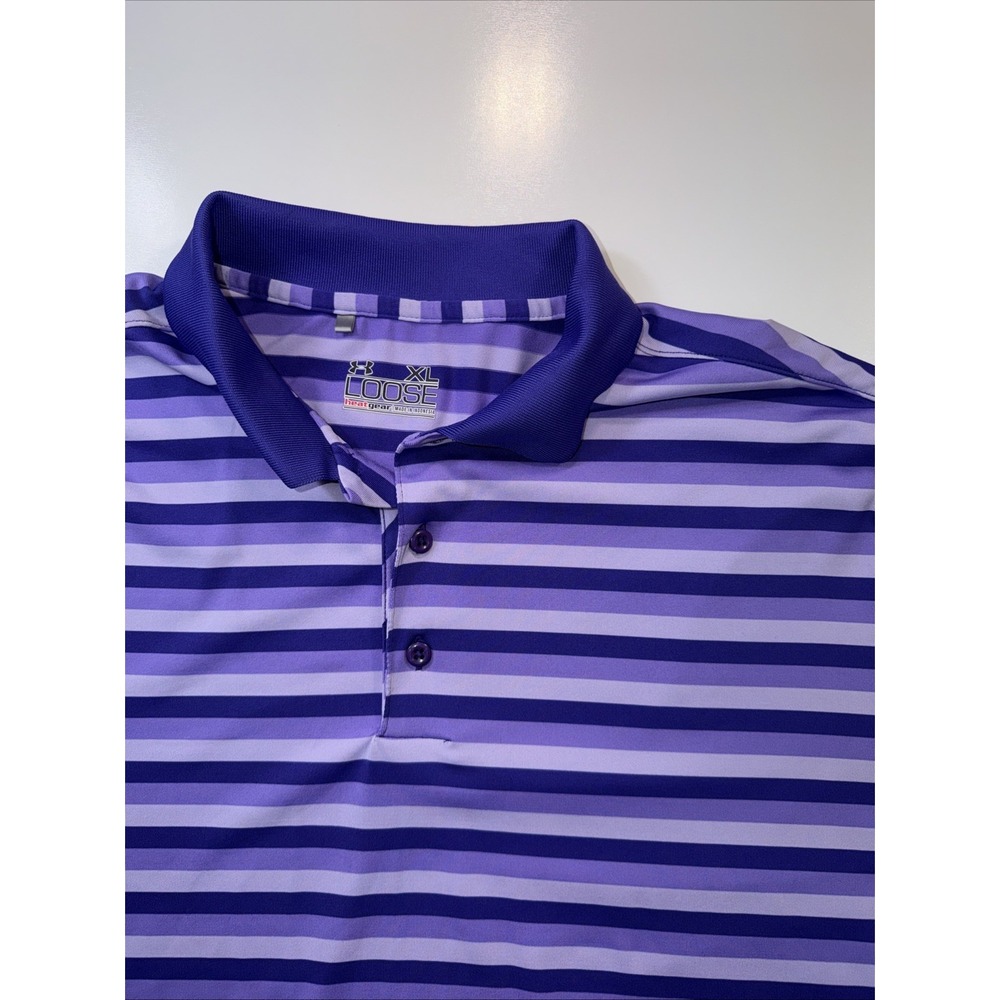 Under Armour HeatGear Polo Shirt Men's XL‎ Purple Stripe Performance